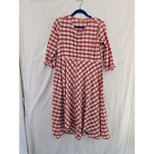 Silhouettes Red Gingham Prairie 1/4button Fit And Flair Dress. Ladies Size Med
